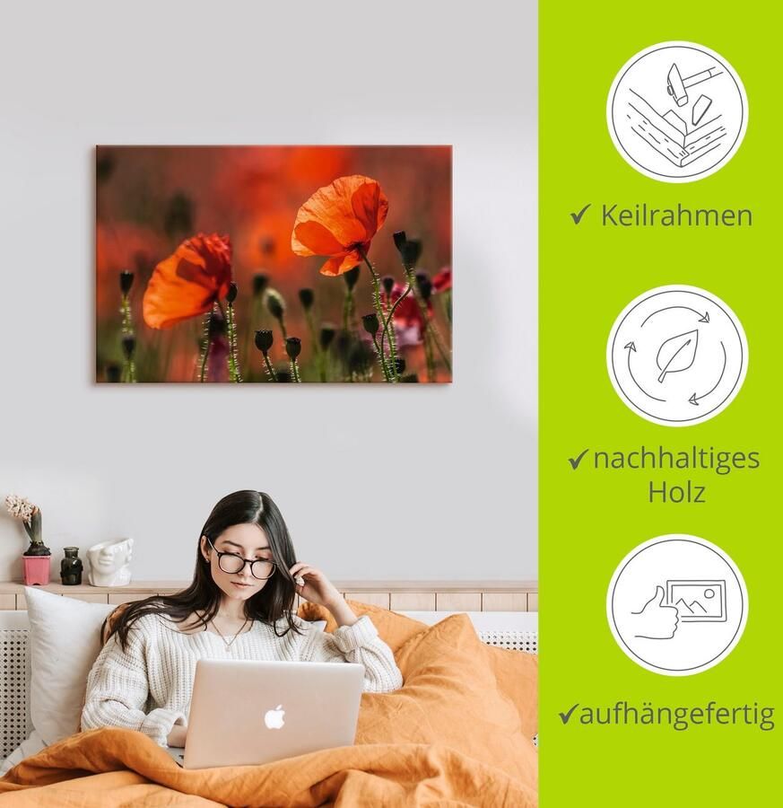 Artland Artprint Rode klaprozen in de Provence als artprint op linnen poster in verschillende formaten maten - Foto 2