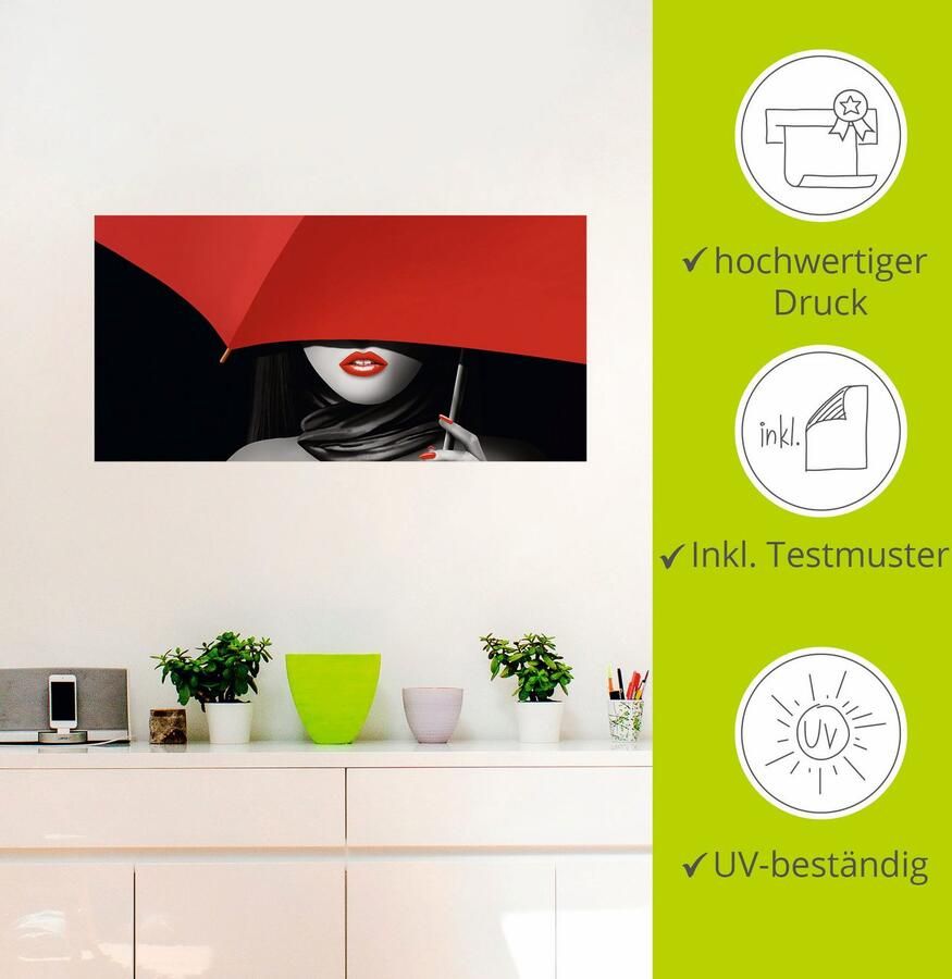 Artland Artprint Rode lippen onder de paraplu als artprint van aluminium artprint voor buiten poster muursticker in diverse maten formaten - Foto 2