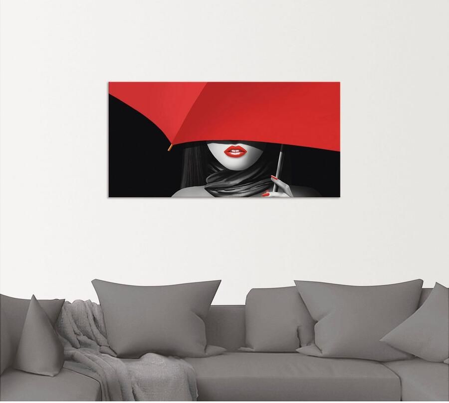 Artland Artprint Rode lippen onder de paraplu als artprint van aluminium artprint voor buiten poster muursticker in diverse maten formaten - Foto 5