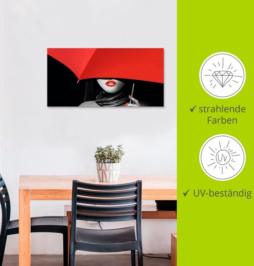 Artland Artprint Rode lippen onder de paraplu als artprint van aluminium artprint voor buiten poster muursticker in diverse maten formaten - Foto 2