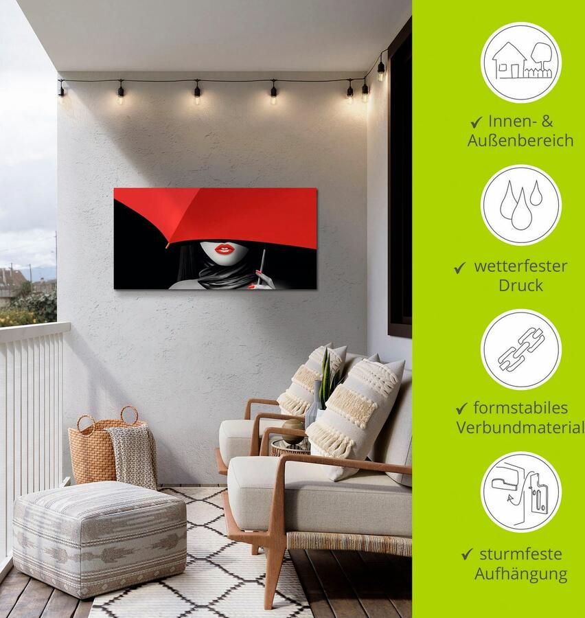 Artland Artprint Rode lippen onder de paraplu als artprint van aluminium artprint voor buiten poster muursticker in diverse maten formaten - Foto 3