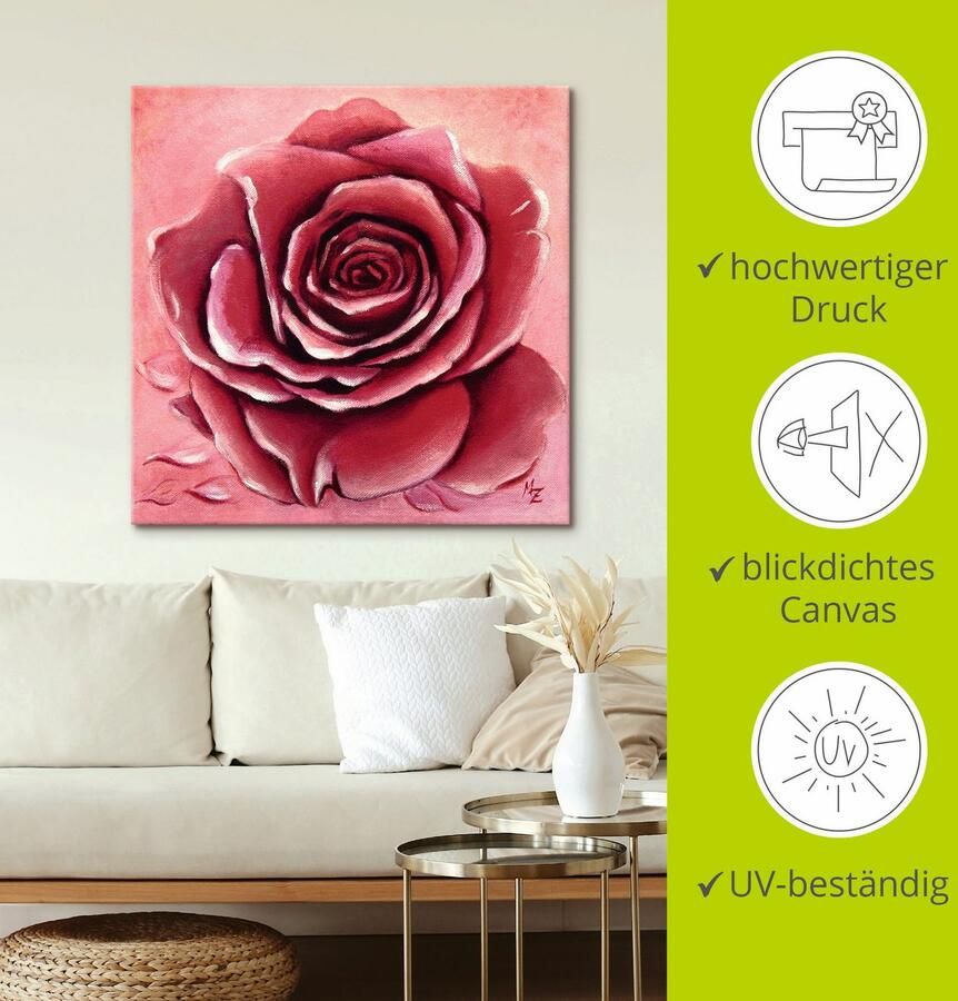 Artland Artprint Rode roos met de hand geschilderd als artprint van aluminium artprint op linnen muursticker verschillende maten - Foto 4