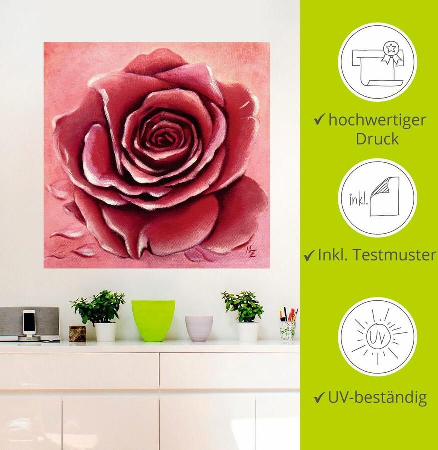 Artland Artprint Rode roos met de hand geschilderd als artprint van aluminium artprint op linnen muursticker verschillende maten - Foto 2