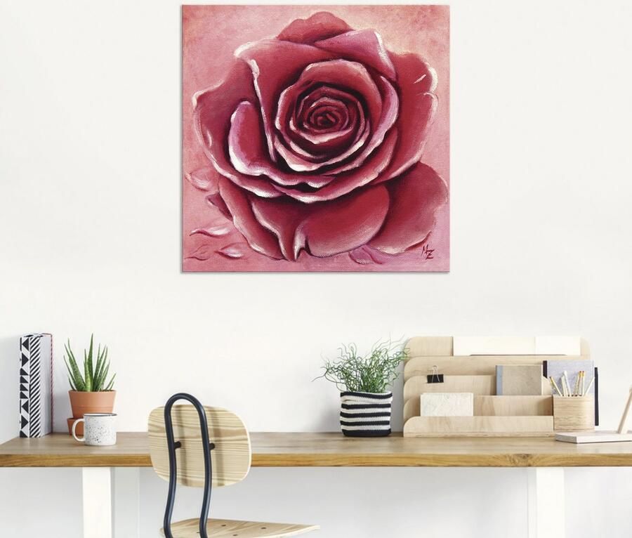 Artland Artprint Rode roos met de hand geschilderd als artprint van aluminium artprint op linnen muursticker verschillende maten - Foto 5