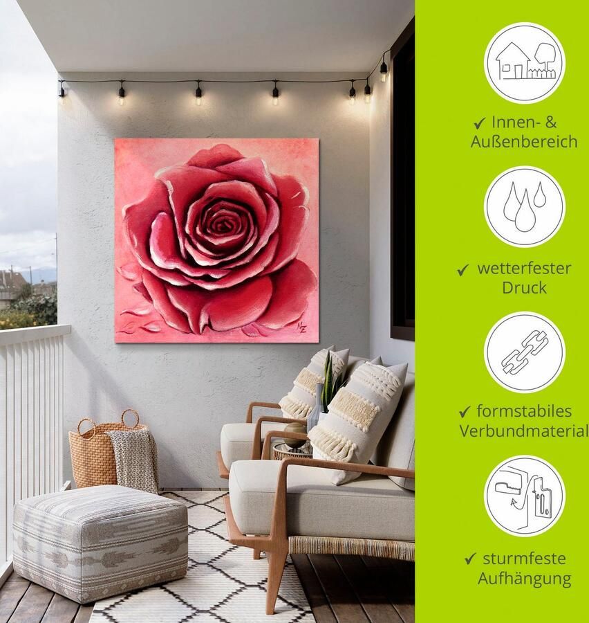 Artland Artprint Rode roos met de hand geschilderd als artprint van aluminium artprint op linnen muursticker verschillende maten - Foto 4