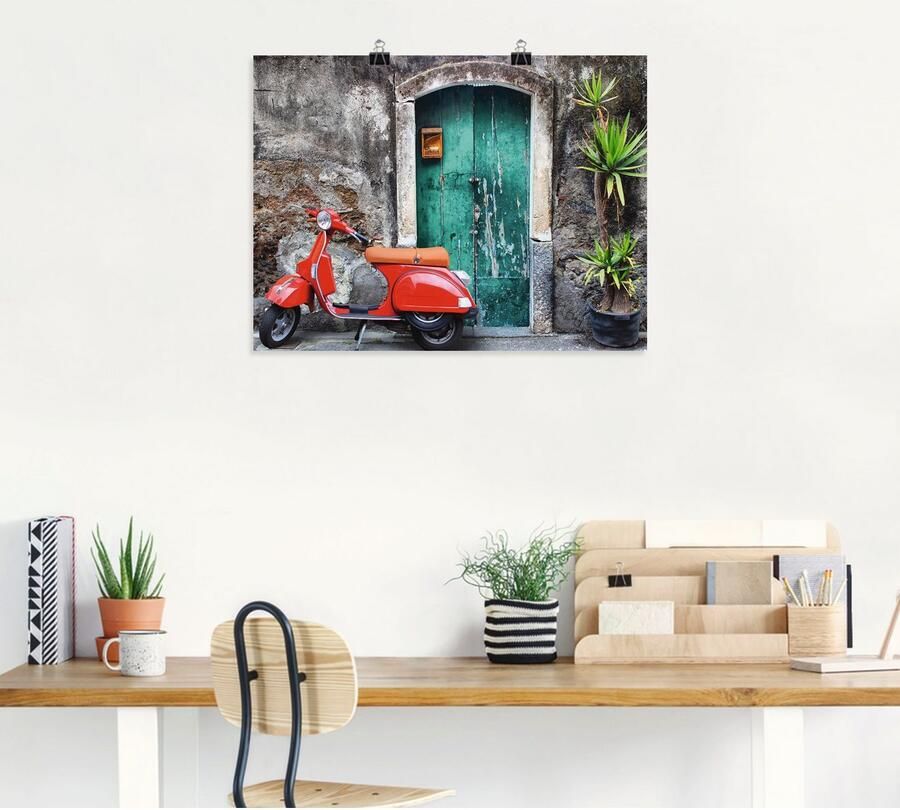 Artland Artprint Rode scooter als artprint van aluminium artprint voor buiten artprint op linnen poster in verschillende maten. maten - Foto 5