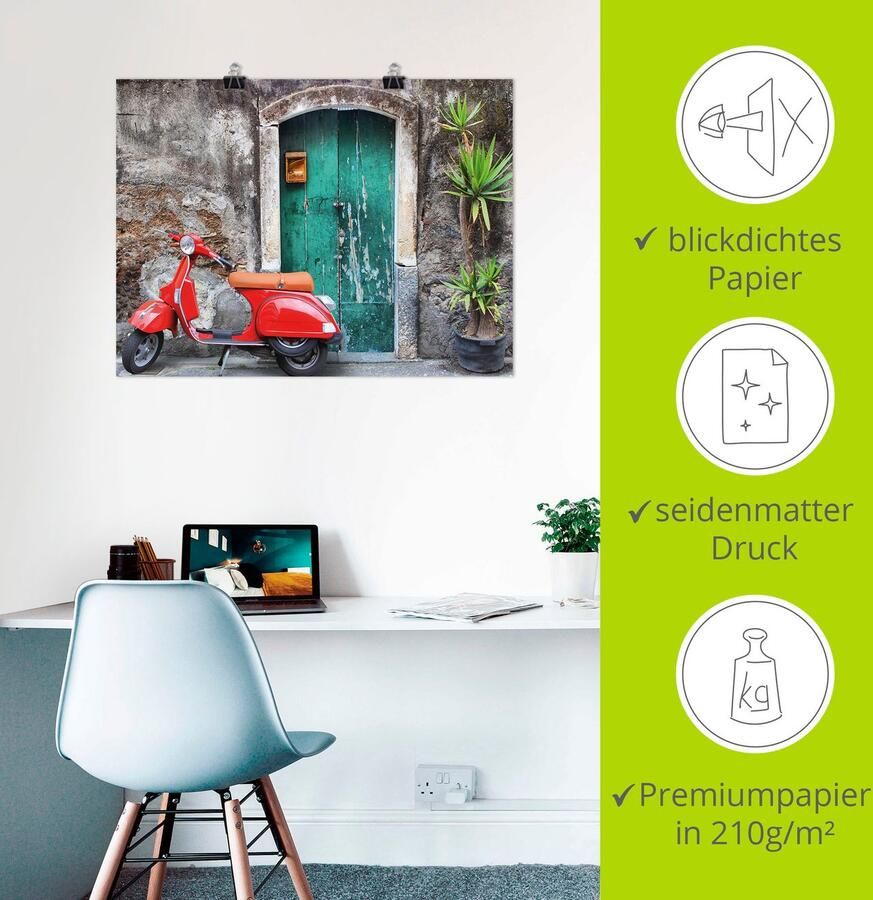 Artland Artprint Rode scooter als artprint van aluminium artprint voor buiten artprint op linnen poster in verschillende maten. maten - Foto 2