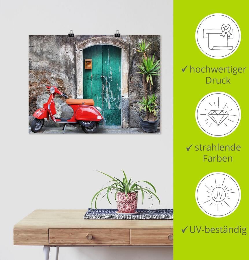 Artland Artprint Rode scooter als artprint van aluminium artprint voor buiten artprint op linnen poster in verschillende maten. maten - Foto 3