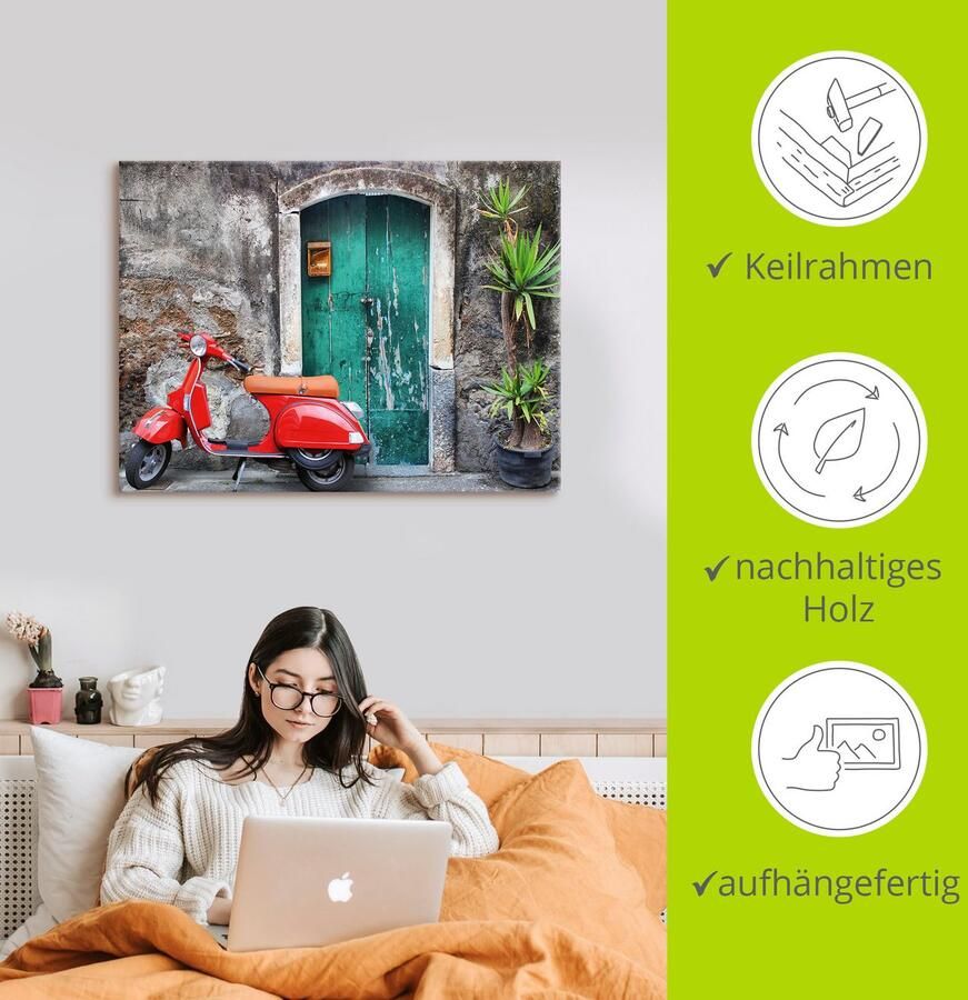 Artland Artprint Rode scooter als artprint van aluminium artprint voor buiten artprint op linnen poster in verschillende maten. maten - Foto 2