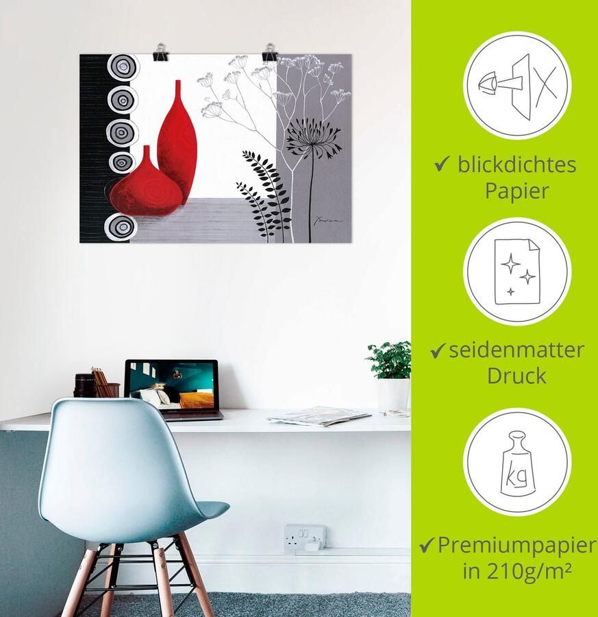 Artland Artprint Rode vazen als artprint op linnen poster in verschillende formaten maten - Foto 2