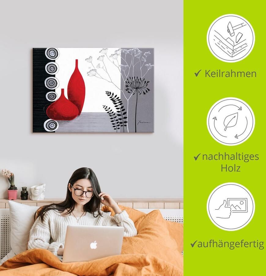 Artland Artprint Rode vazen als artprint op linnen poster in verschillende formaten maten - Foto 2