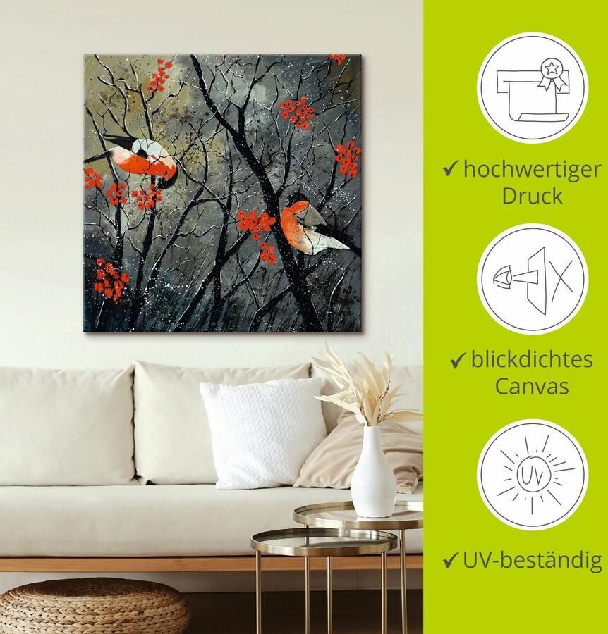 Artland Artprint Rode vogels in de winter als artprint van aluminium artprint op linnen muursticker verschillende maten - Foto 2