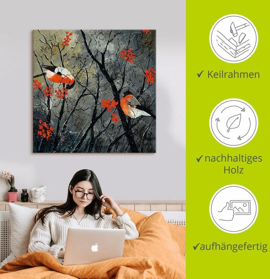 Artland Artprint Rode vogels in de winter als artprint van aluminium artprint op linnen muursticker verschillende maten