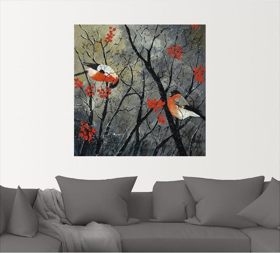 Artland Artprint Rode vogels in de winter als artprint van aluminium artprint op linnen muursticker verschillende maten - Foto 4