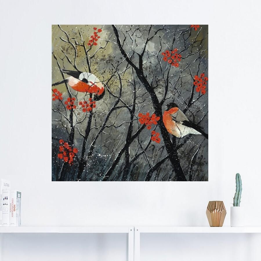 Artland Artprint Rode vogels in de winter als artprint van aluminium artprint op linnen muursticker verschillende maten