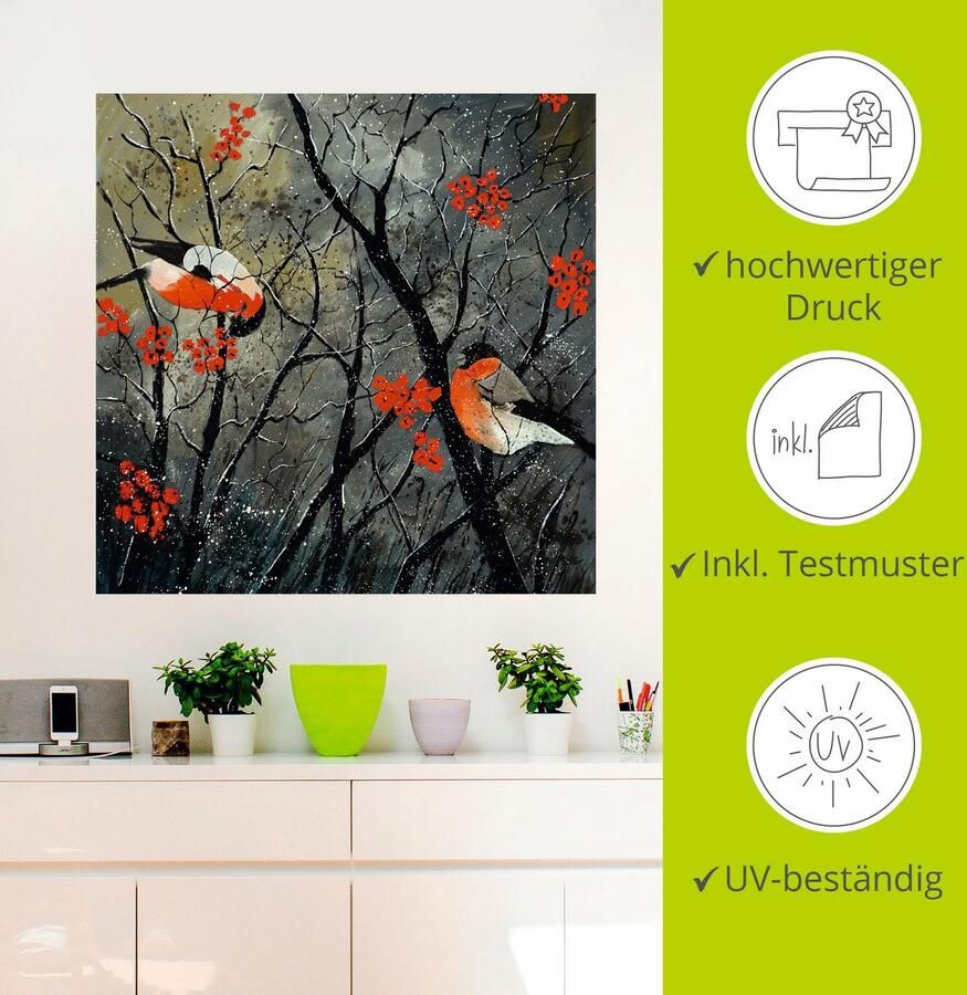 Artland Artprint Rode vogels in de winter als artprint van aluminium artprint op linnen muursticker verschillende maten - Foto 2