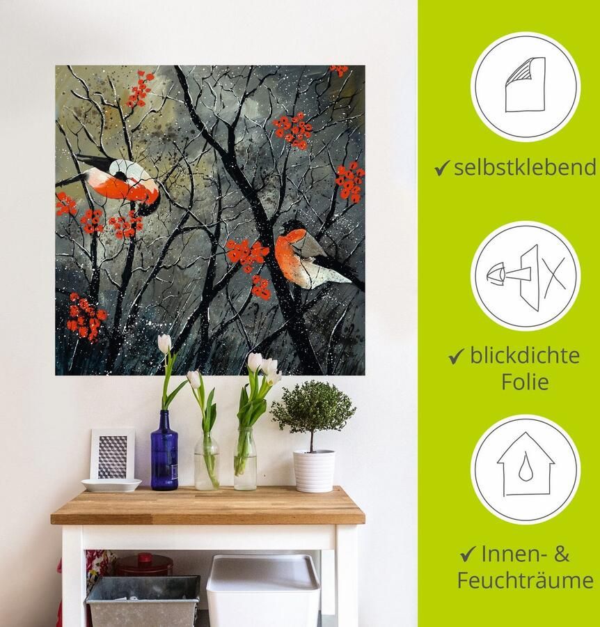 Artland Artprint Rode vogels in de winter als artprint van aluminium artprint op linnen muursticker verschillende maten - Foto 3