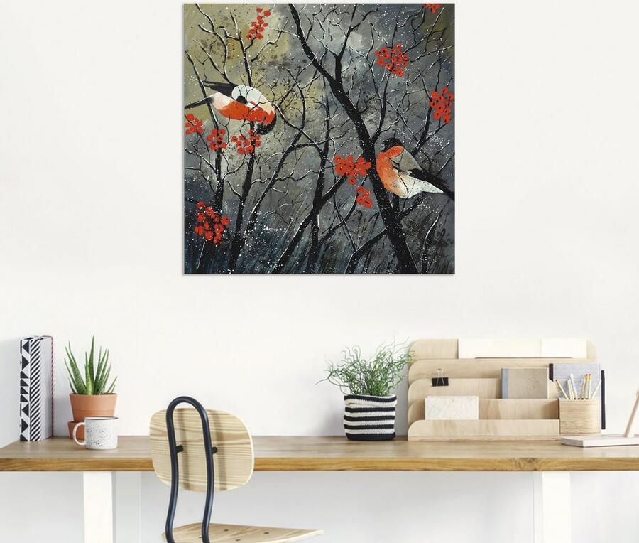Artland Artprint Rode vogels in de winter als artprint van aluminium artprint op linnen muursticker verschillende maten - Foto 6