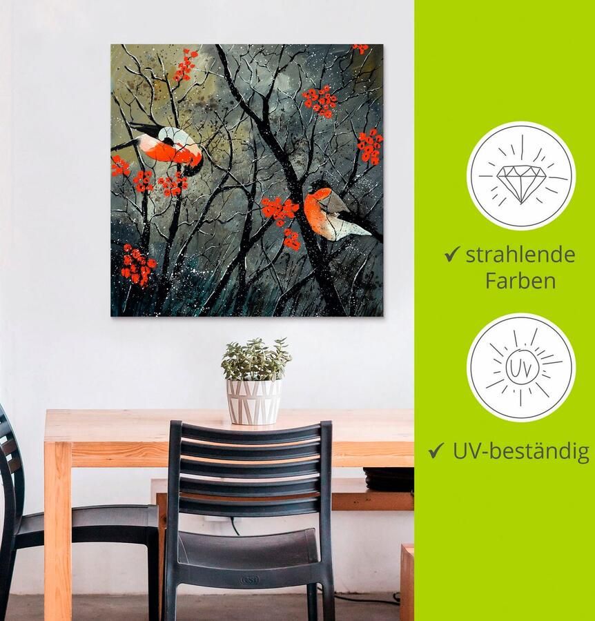 Artland Artprint Rode vogels in de winter als artprint van aluminium artprint op linnen muursticker verschillende maten - Foto 2