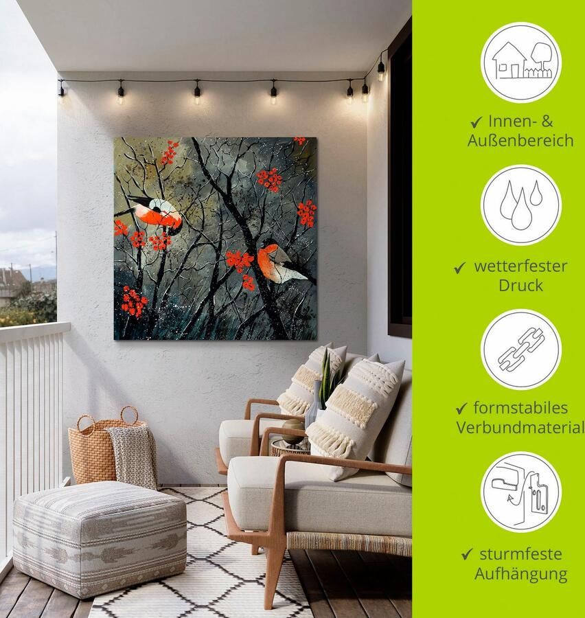 Artland Artprint Rode vogels in de winter als artprint van aluminium artprint op linnen muursticker verschillende maten - Foto 3