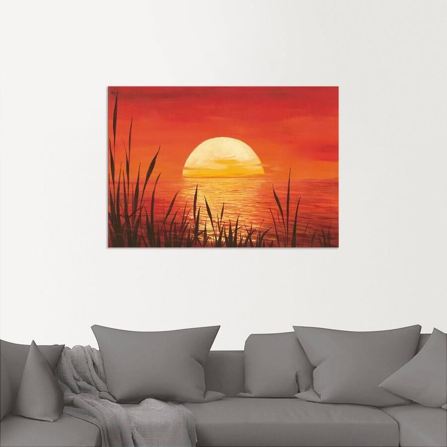 Artland Artprint Rode zonsondergang bij de oceaan als artprint van aluminium artprint voor buiten artprint op linnen poster muursticker