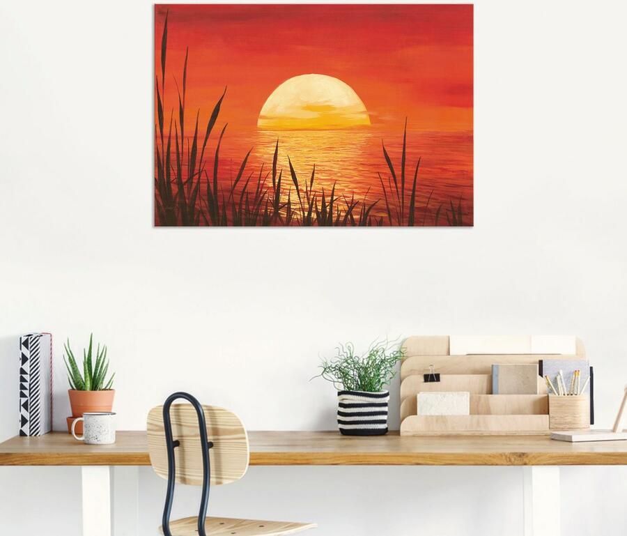 Artland Artprint Rode zonsondergang bij de oceaan als artprint van aluminium artprint voor buiten artprint op linnen poster muursticker - Foto 6