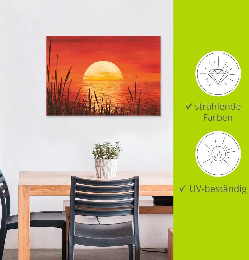 Artland Artprint Rode zonsondergang bij de oceaan als artprint van aluminium artprint voor buiten artprint op linnen poster muursticker - Foto 3