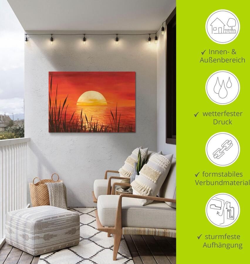 Artland Artprint Rode zonsondergang bij de oceaan als artprint van aluminium artprint voor buiten artprint op linnen poster muursticker - Foto 5