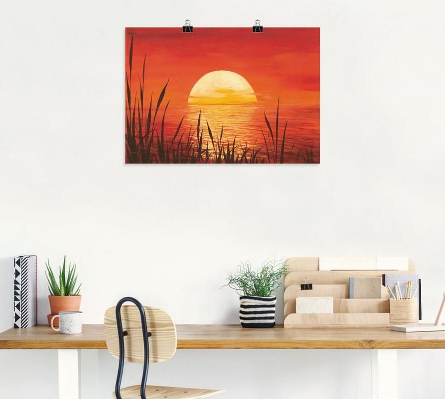 Artland Artprint Rode zonsondergang bij de oceaan als artprint van aluminium artprint voor buiten artprint op linnen poster muursticker - Foto 5
