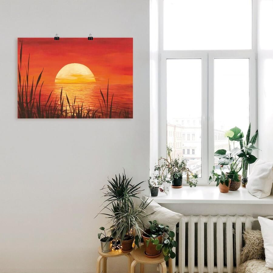 Artland Artprint Rode zonsondergang bij de oceaan als artprint van aluminium artprint voor buiten artprint op linnen poster muursticker - Foto 2