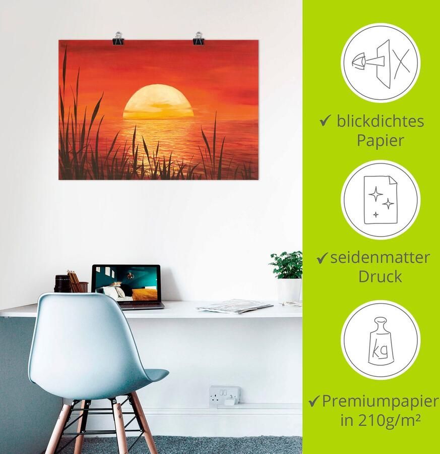 Artland Artprint Rode zonsondergang bij de oceaan als artprint van aluminium artprint voor buiten artprint op linnen poster muursticker - Foto 3