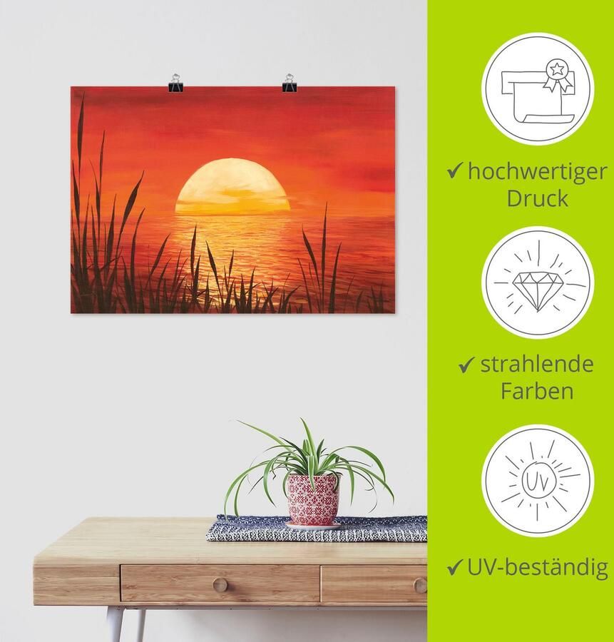 Artland Artprint Rode zonsondergang bij de oceaan als artprint van aluminium artprint voor buiten artprint op linnen poster muursticker - Foto 4