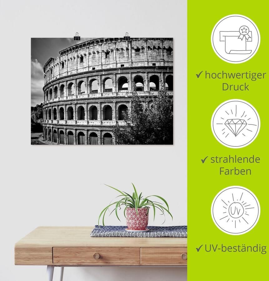 Artland Artprint Rome Colosseum monochroom als artprint van aluminium artprint voor buiten poster in diverse formaten - Foto 3