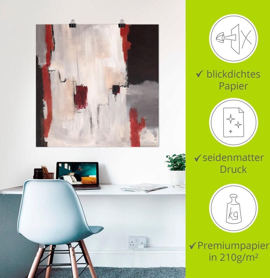 Artland Artprint Rood bij grijs I abstract als artprint van aluminium artprint voor buiten artprint op linnen poster in verschillende maten. maten - Foto 2