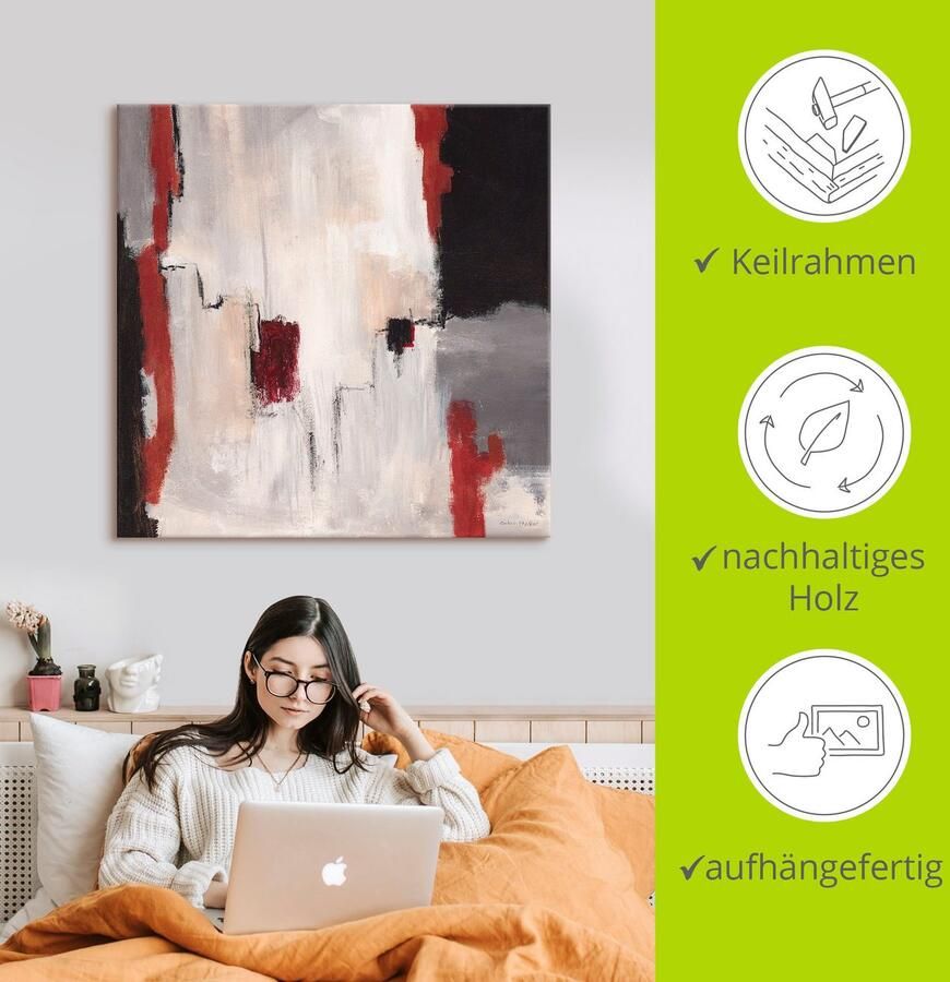 Artland Artprint Rood bij grijs I abstract als artprint van aluminium artprint voor buiten artprint op linnen poster in verschillende maten. maten - Foto 2