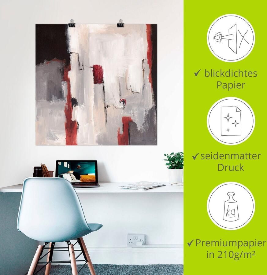 Artland Artprint Rood bij grijs II als artprint op linnen poster in verschillende formaten maten - Foto 4