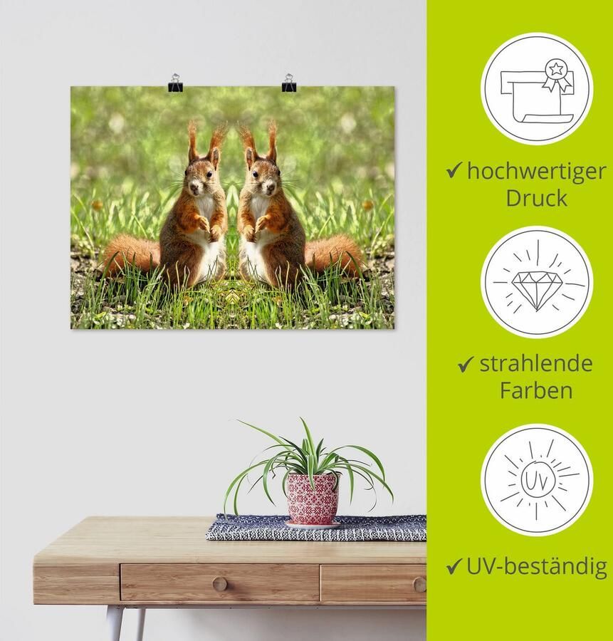 Artland Artprint Rood eekhoorntje tweelingen als artprint op linnen poster in verschillende formaten maten - Foto 3