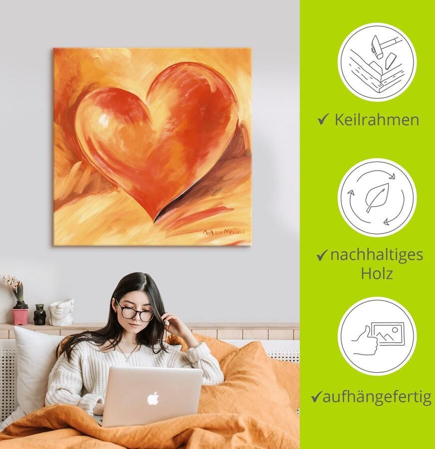 Artland Artprint Rood hart als artprint van aluminium artprint op linnen muursticker verschillende maten - Foto 3