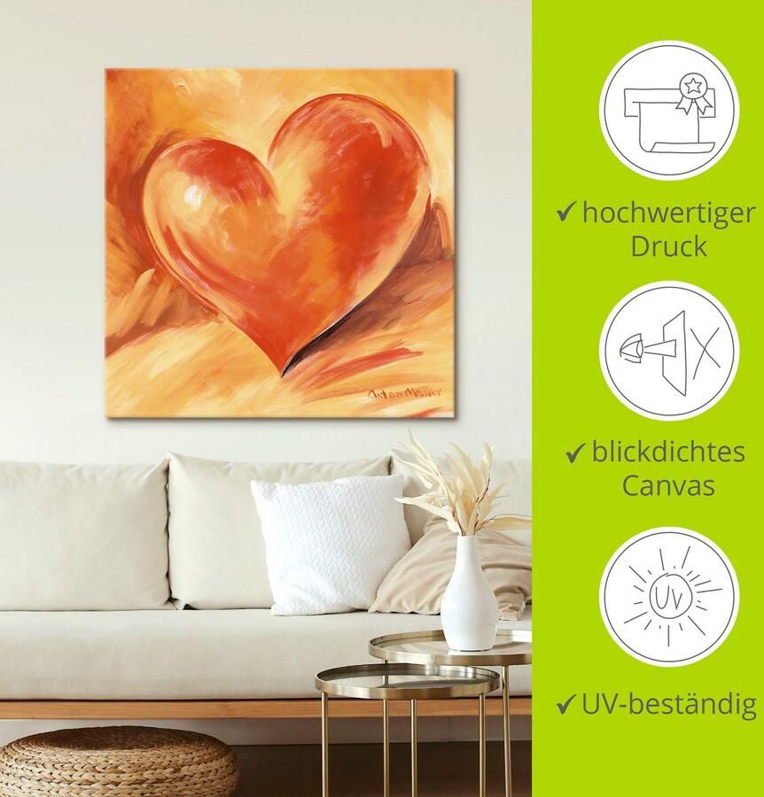 Artland Artprint Rood hart als artprint van aluminium artprint op linnen muursticker verschillende maten - Foto 4