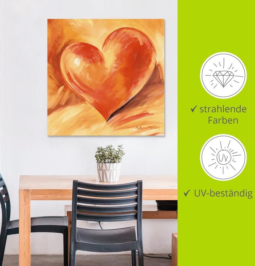 Artland Artprint Rood hart als artprint van aluminium artprint op linnen muursticker verschillende maten - Foto 3