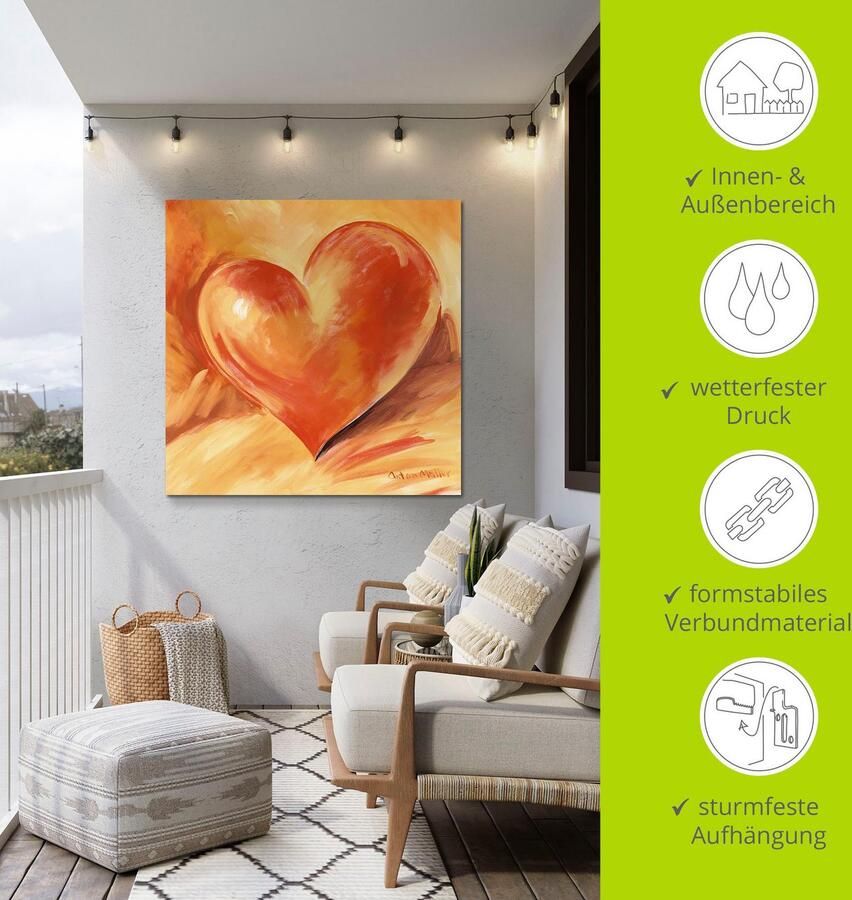Artland Artprint Rood hart als artprint van aluminium artprint op linnen muursticker verschillende maten - Foto 5
