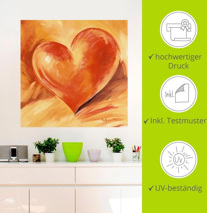 Artland Artprint Rood hart als artprint van aluminium artprint op linnen muursticker verschillende maten - Foto 3