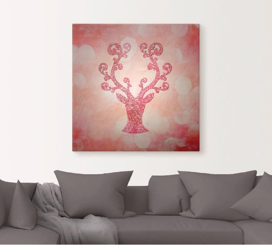 Artland Artprint op linnen Roze glinsterende ree