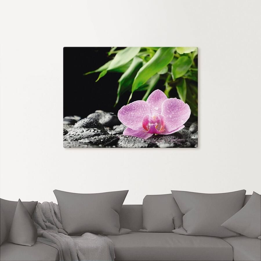 Artland Artprint Roze orchidee op zwarte zen stenen als artprint op linnen poster in verschillende formaten maten - Foto 2