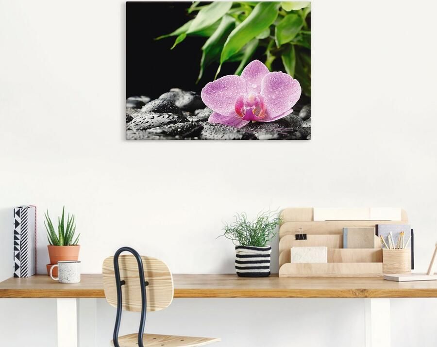 Artland Artprint Roze orchidee op zwarte zen stenen als artprint op linnen poster in verschillende formaten maten - Foto 6