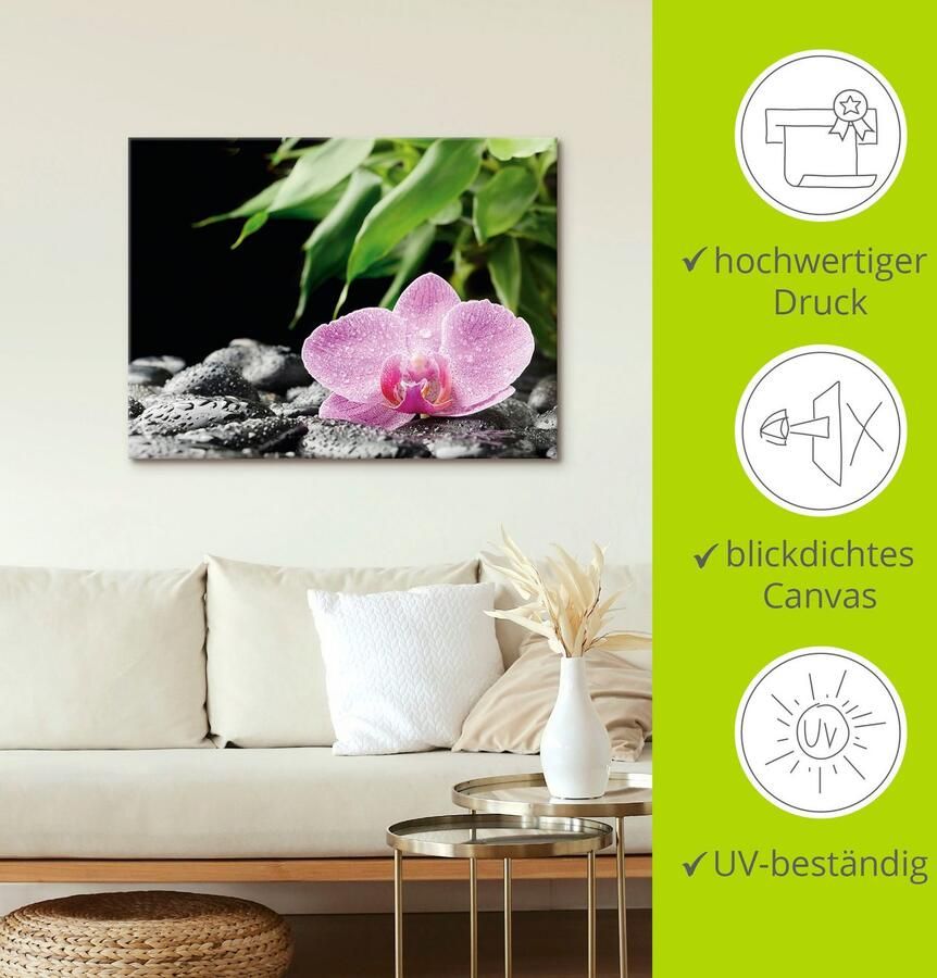 Artland Artprint Roze orchidee op zwarte zen stenen als artprint op linnen poster in verschillende formaten maten - Foto 3