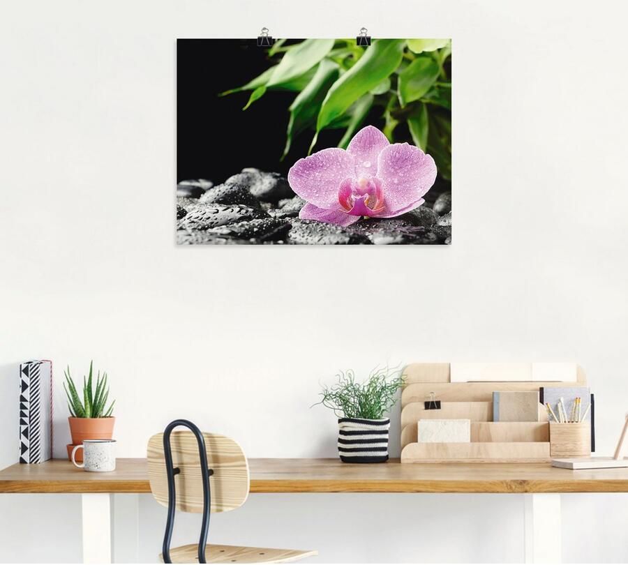 Artland Artprint Roze orchidee op zwarte zen stenen als artprint op linnen poster in verschillende formaten maten - Foto 4