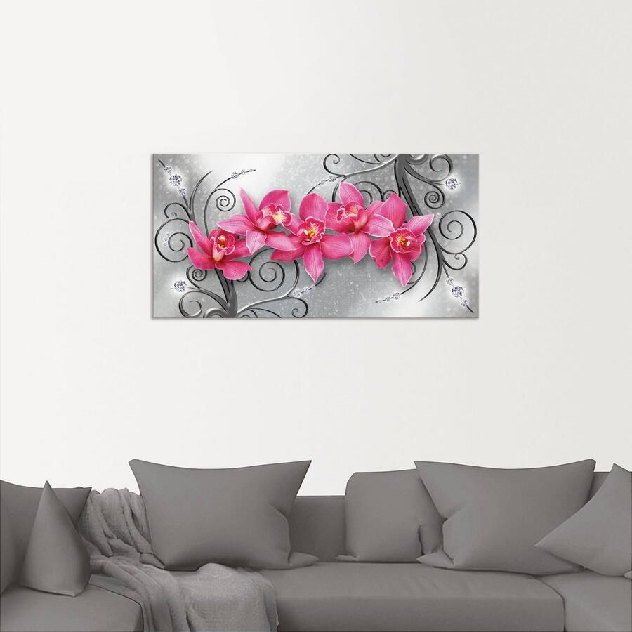 Artland Artprint Roze orchideeën op ornamenten als artprint van aluminium artprint voor buiten artprint op linnen poster muursticker
