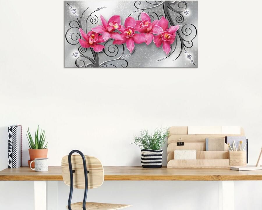 Artland Artprint Roze orchideeën op ornamenten als artprint van aluminium artprint voor buiten artprint op linnen poster muursticker - Foto 7