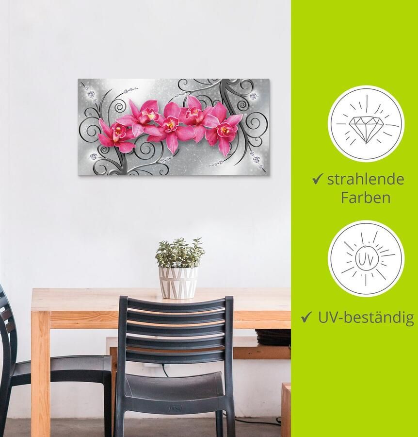Artland Artprint Roze orchideeën op ornamenten als artprint van aluminium artprint voor buiten artprint op linnen poster muursticker - Foto 3
